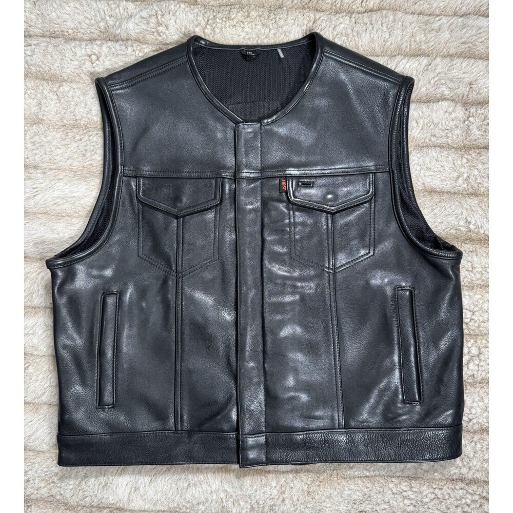 First Mfg Co Sharp Shooter Men's Motorcycle Leather Vest - Classic Black XXL